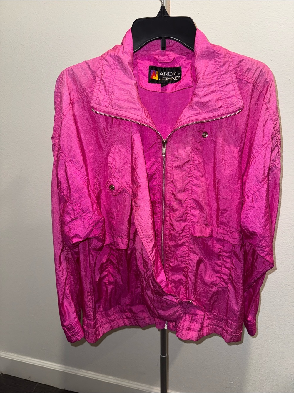 80’s Andy Johns Hot Pink Zip-Front Windbreaker‎ Jacket Vibrant Maximalist Retro